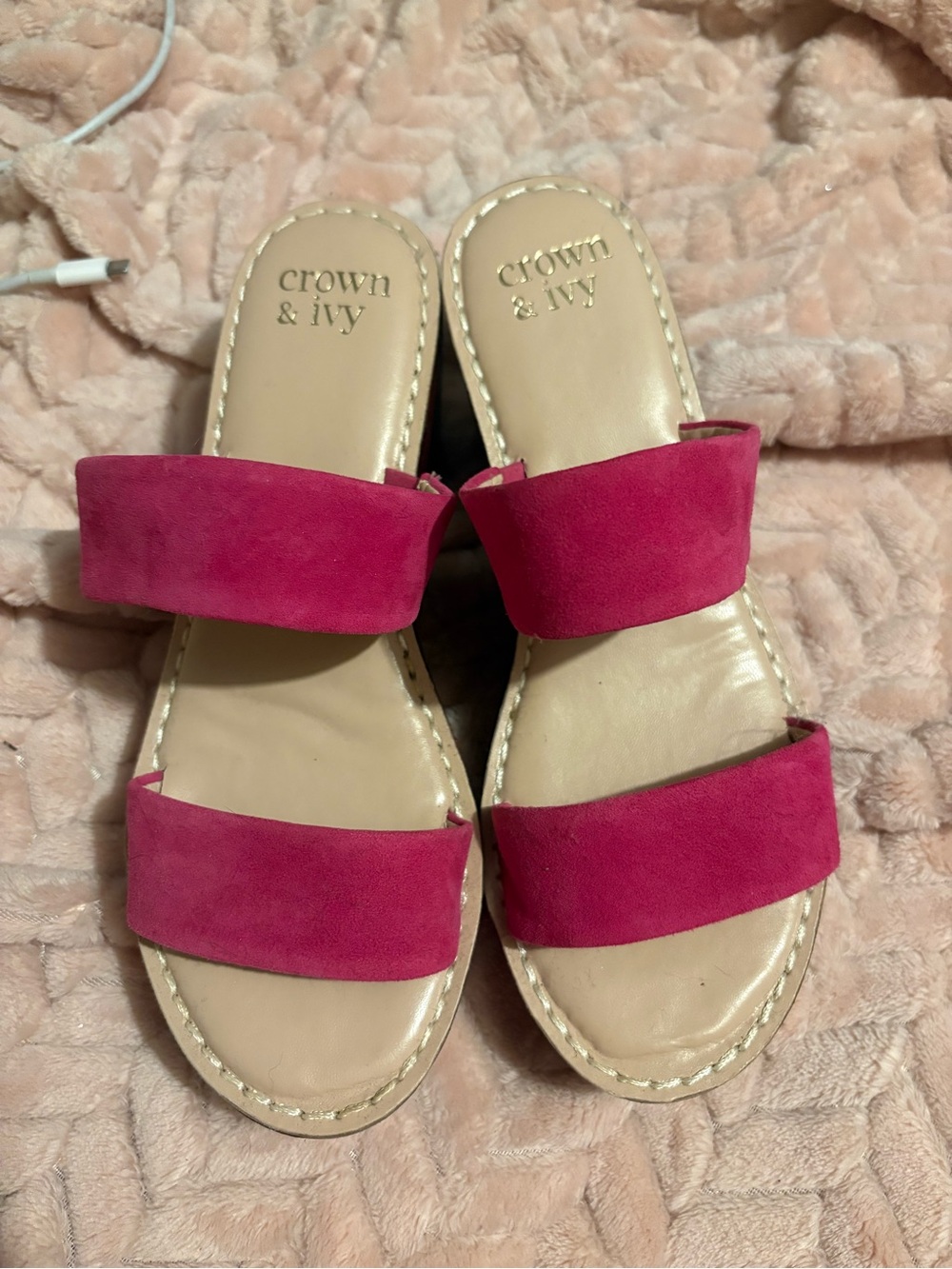 crown & ivy Pink Double-Strap Slide Sandals